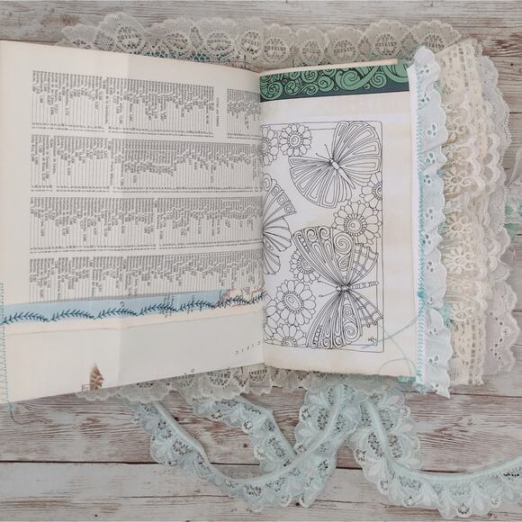 Turquoise Embellished Junk Journal: Flowers, Birds and Butterflies (Everything) - Picture 15 of 16